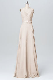 Lace Column Boat Neck Sleeveless Bridesmaid Dress-B03103