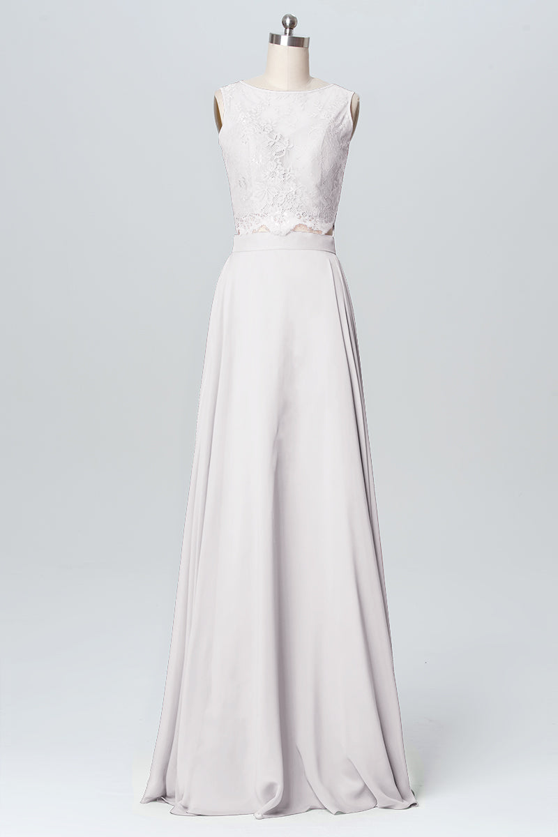 Lace Column Boat Neck Sleeveless Bridesmaid Dress-B03103