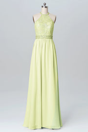 Lace Column Jewel Neck Sleeveless Bridesmaid Dress-B03105
