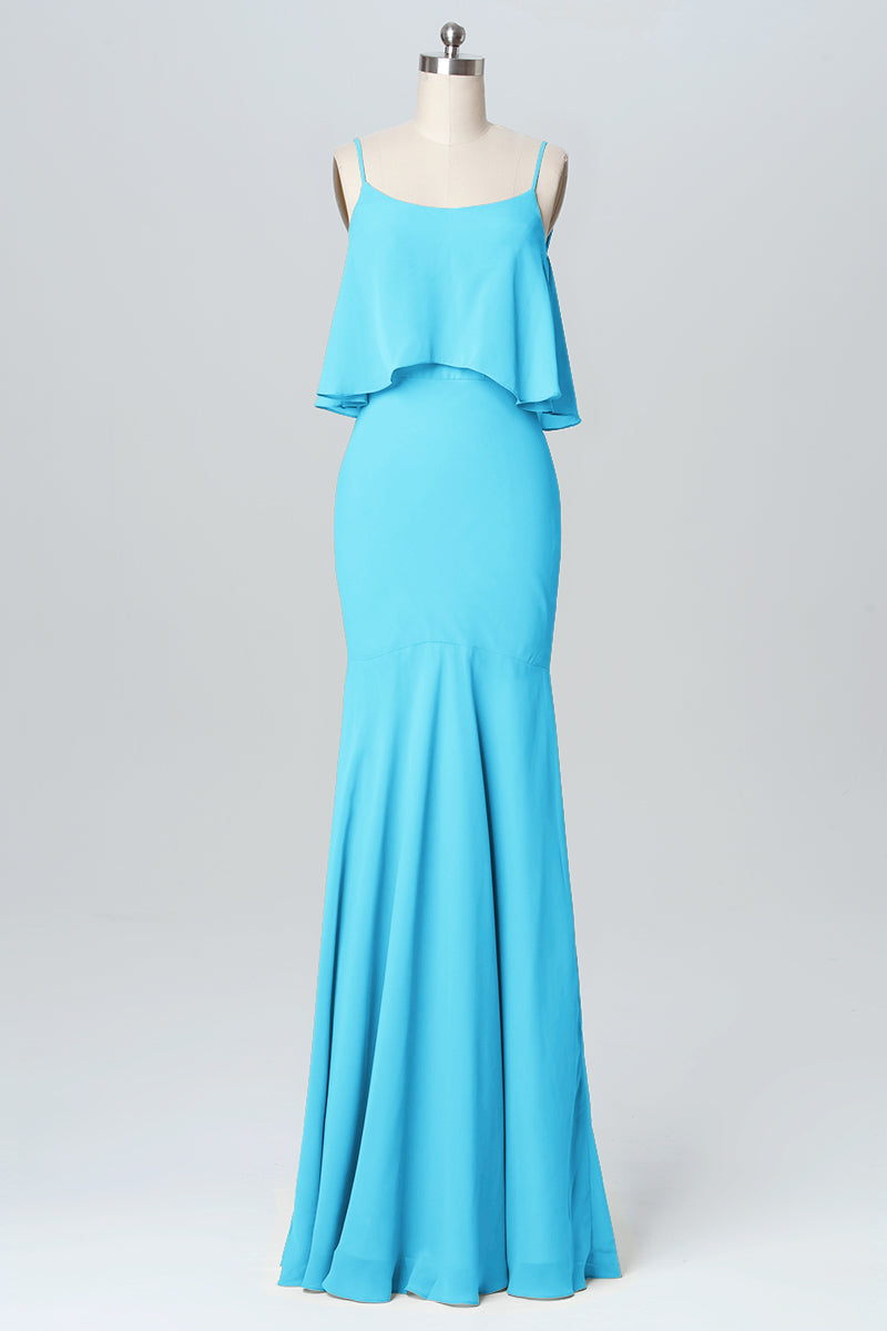 Chiffon Mermaid Spaghetti Straps Sleeveless Bridesmaid Dress-B03107