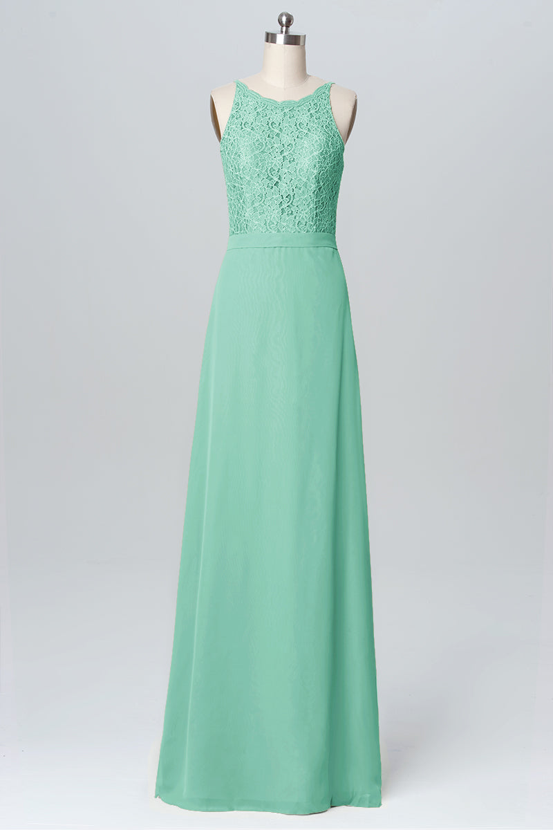 Lace Column Scoop Neck Sleeveless Bridesmaid Dress-B03108