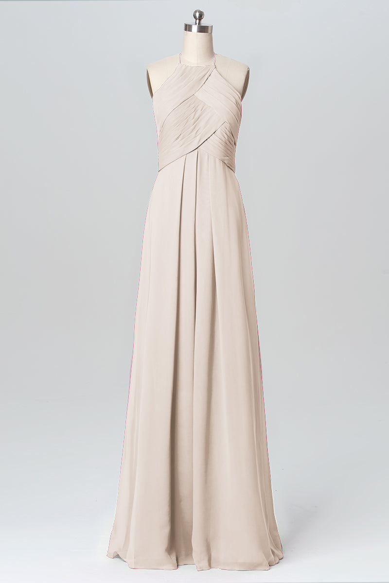 Chiffon Column Halter Sleeveless Bridesmaid Dress-B03109