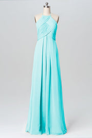 Chiffon Column Halter Sleeveless Bridesmaid Dress-B03109