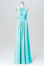 Lace Column Halter Sleeveless Bridesmaid Dress-B03110