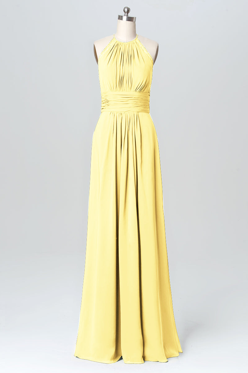 Lace Column Halter Sleeveless Bridesmaid Dress-B03110