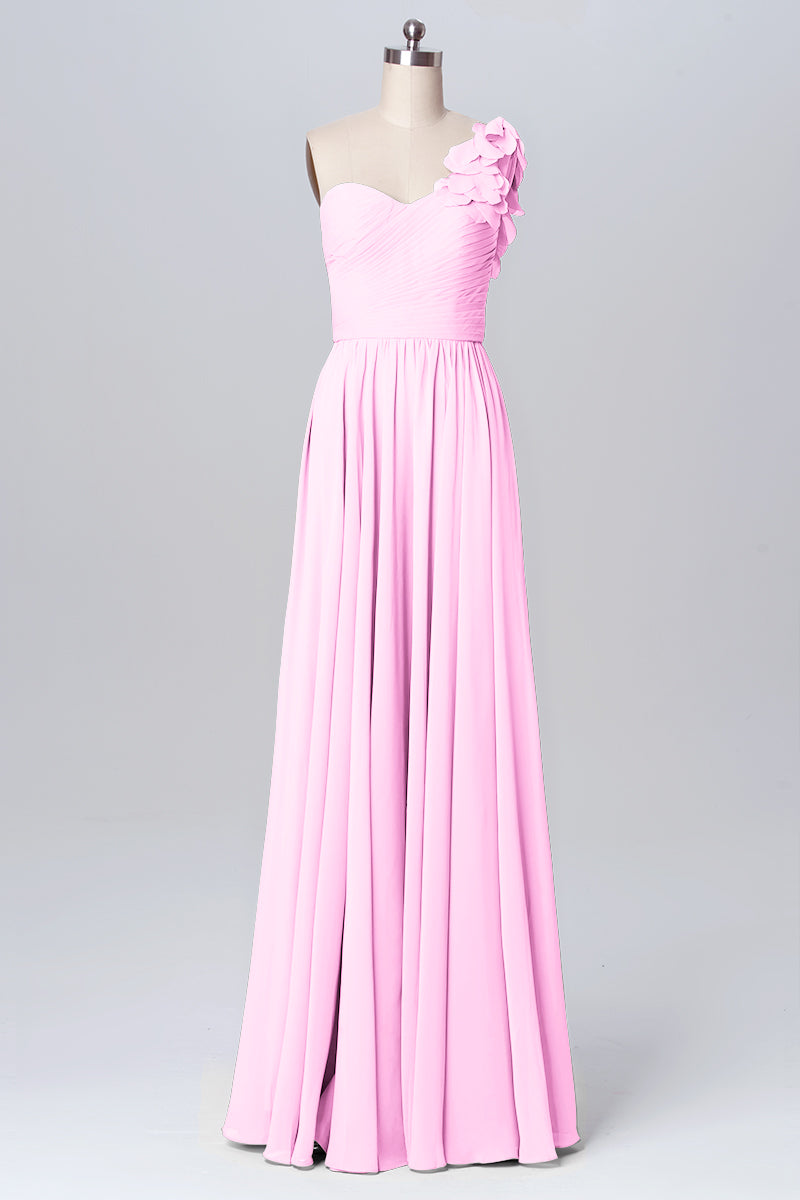 Chiffon Column One Shoulder Sleeveless Bridesmaid Dress-B03115