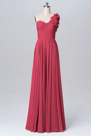 Chiffon Column One Shoulder Sleeveless Bridesmaid Dress-B03115