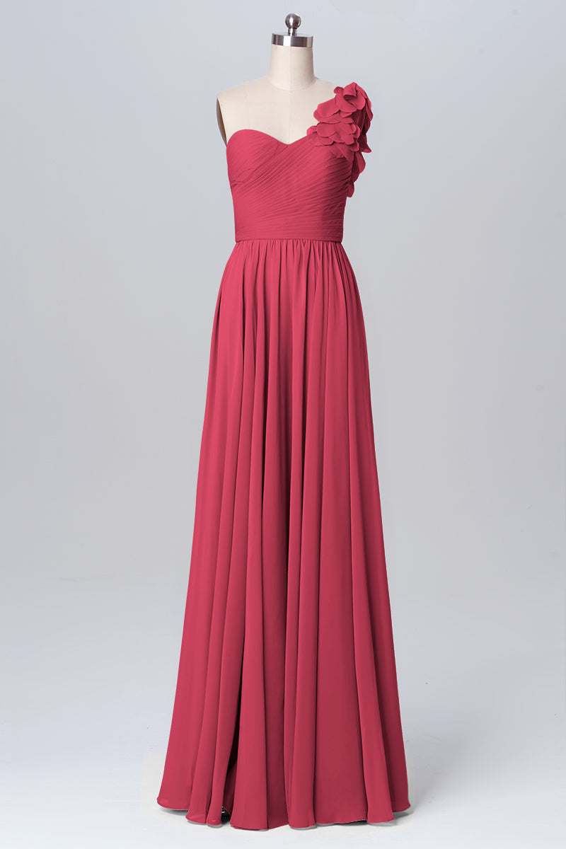 Chiffon Column One Shoulder Sleeveless Bridesmaid Dress-B03115