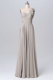 Chiffon Column One Shoulder Sleeveless Bridesmaid Dress-B03115
