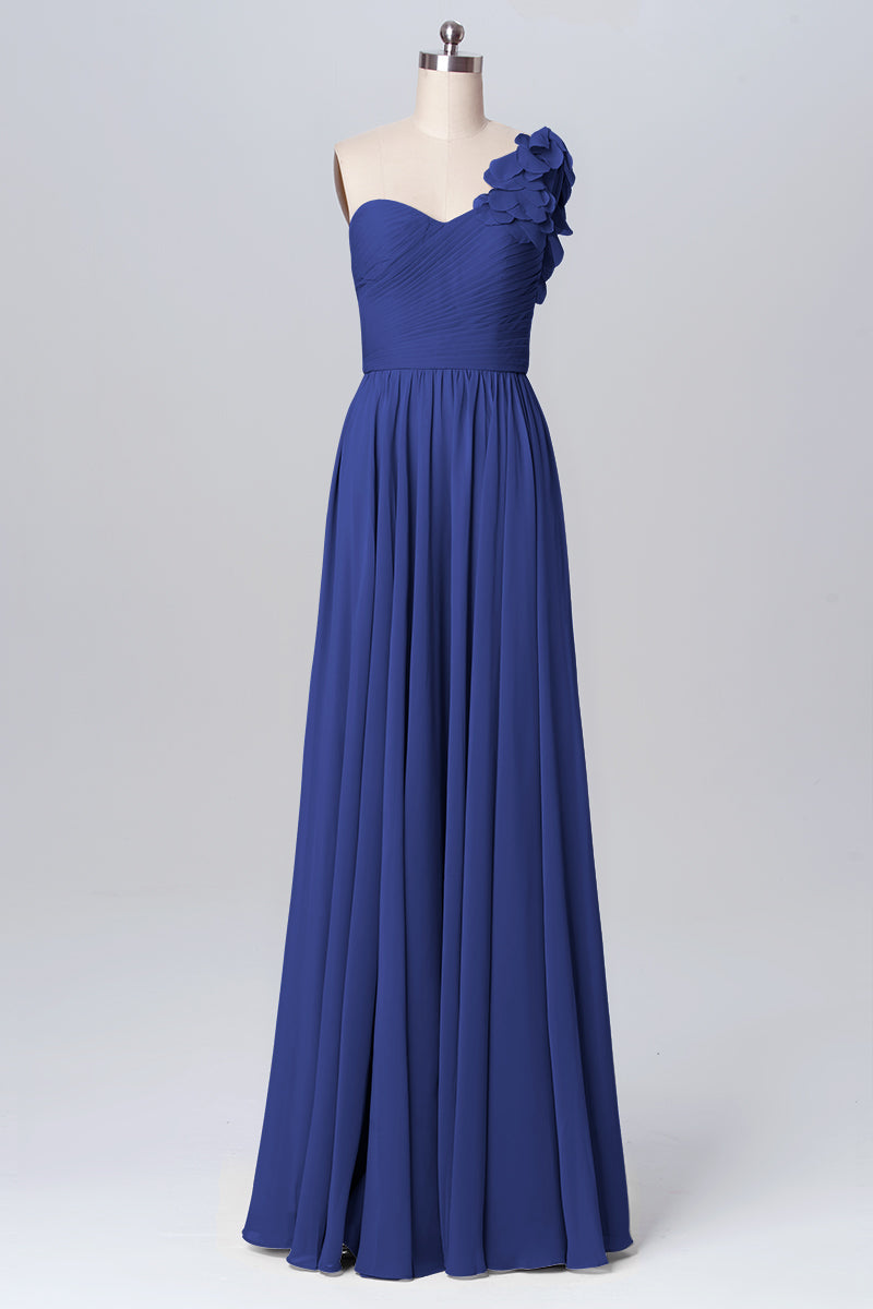 Chiffon Column One Shoulder Sleeveless Bridesmaid Dress-B03115