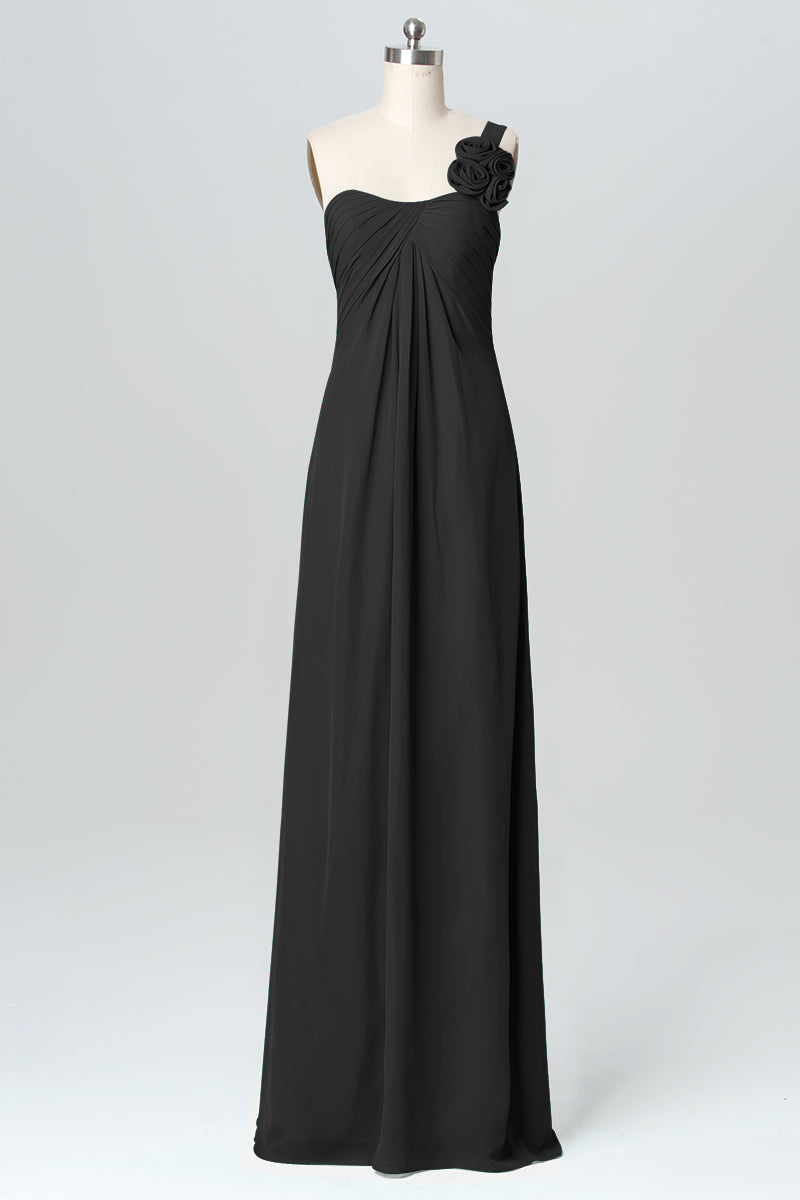 Chiffon Column One Shoulder Sleeveless Bridesmaid Dress-B03116