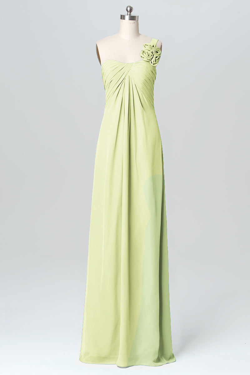 Chiffon Column One Shoulder Sleeveless Bridesmaid Dress-B03116