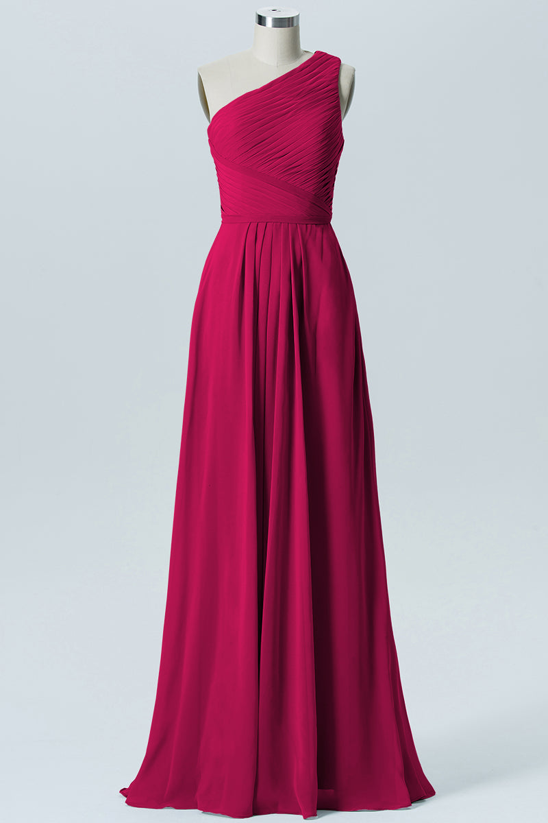 Chiffon Column One Shoulder Sleeveless Bridesmaid Dress B04016