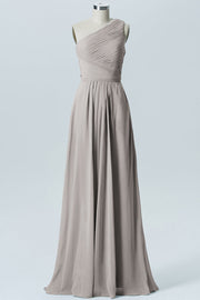 Chiffon Column One Shoulder Sleeveless Bridesmaid Dress-B04016
