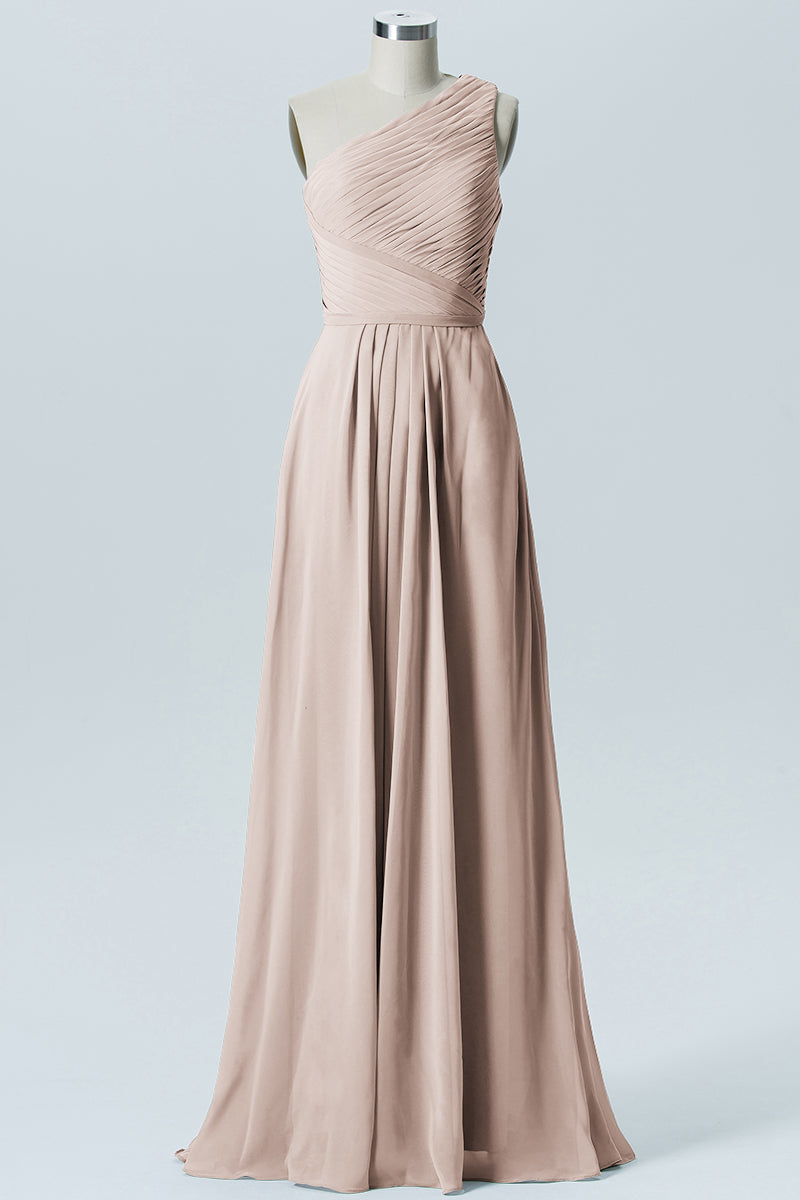Chiffon Column One Shoulder Sleeveless Bridesmaid Dress-B04016