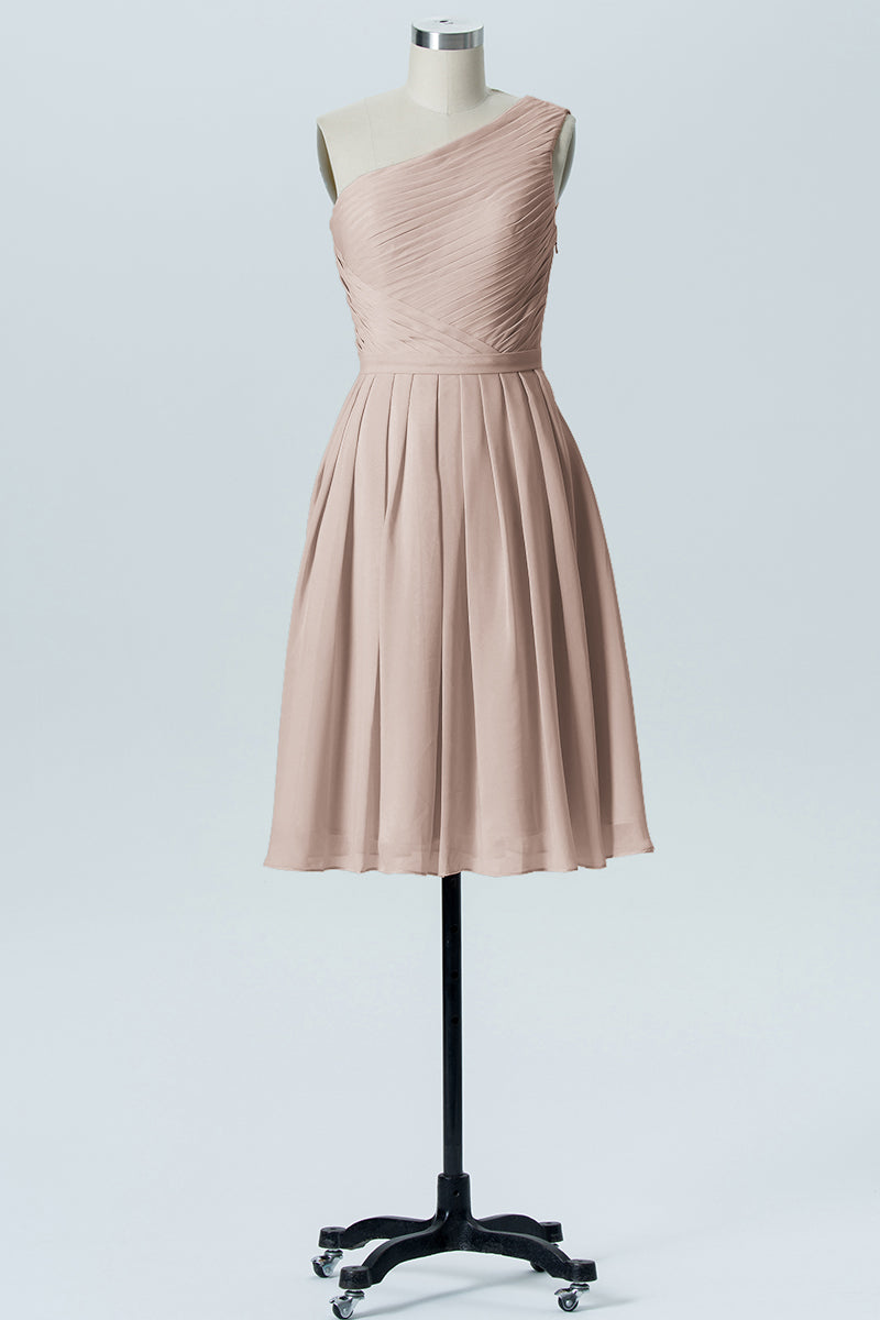 Chiffon A-line One Shoulder Sleeveless Bridesmaid Dress-B04990
