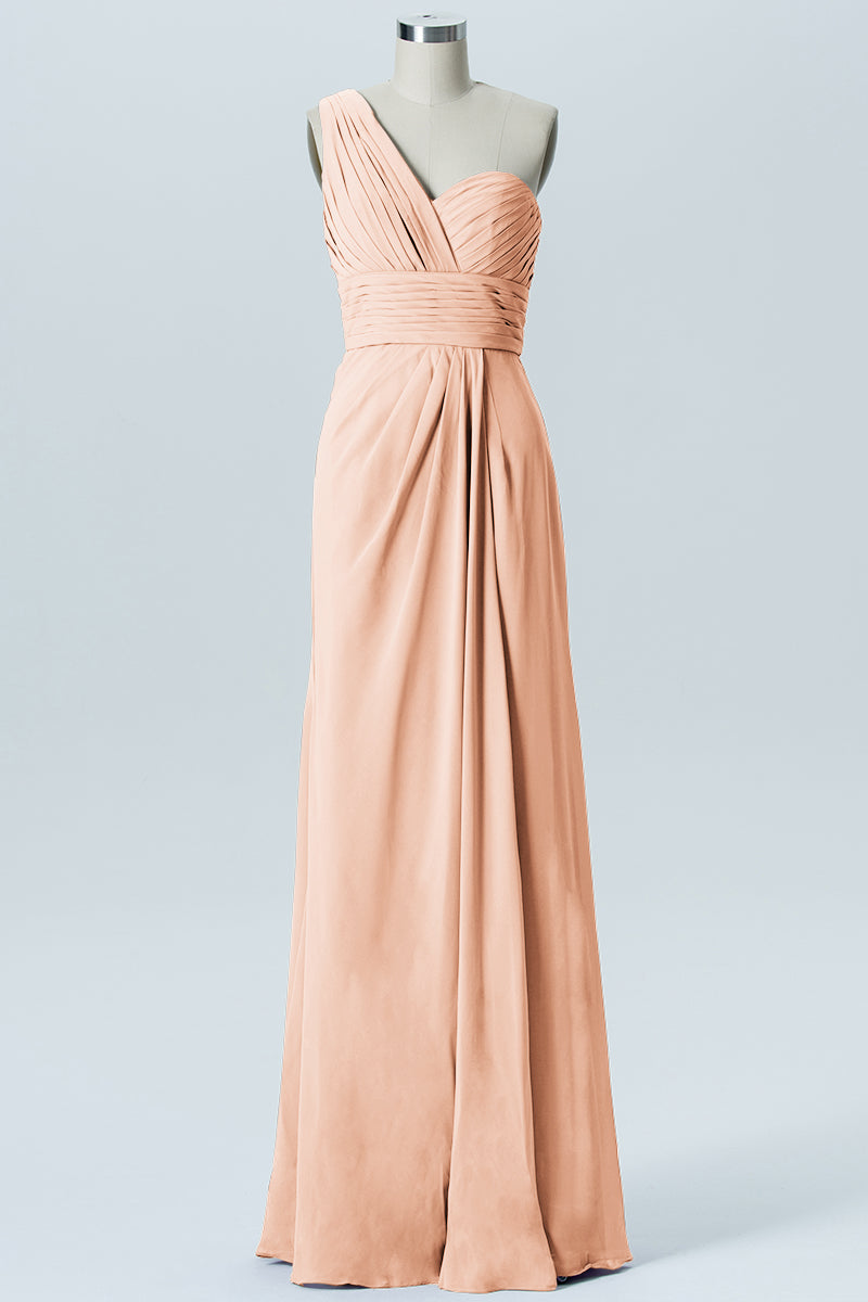 Chiffon Column One Shoulder Sleeveless Bridesmaid Dress-B07008