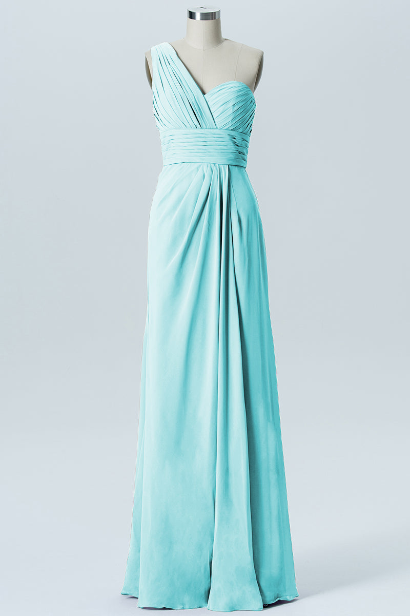 Chiffon Column One Shoulder Sleeveless Bridesmaid Dress-B07008