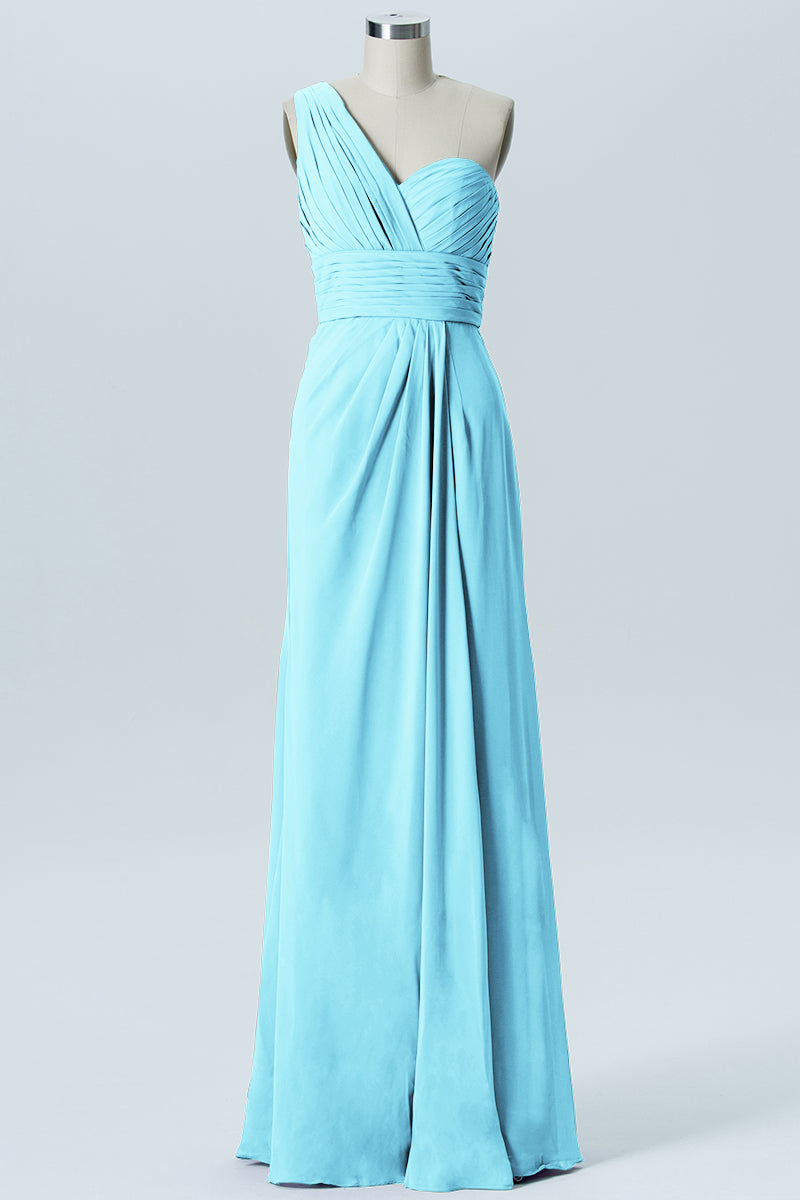 Chiffon Column One Shoulder Sleeveless Bridesmaid Dress-B07008