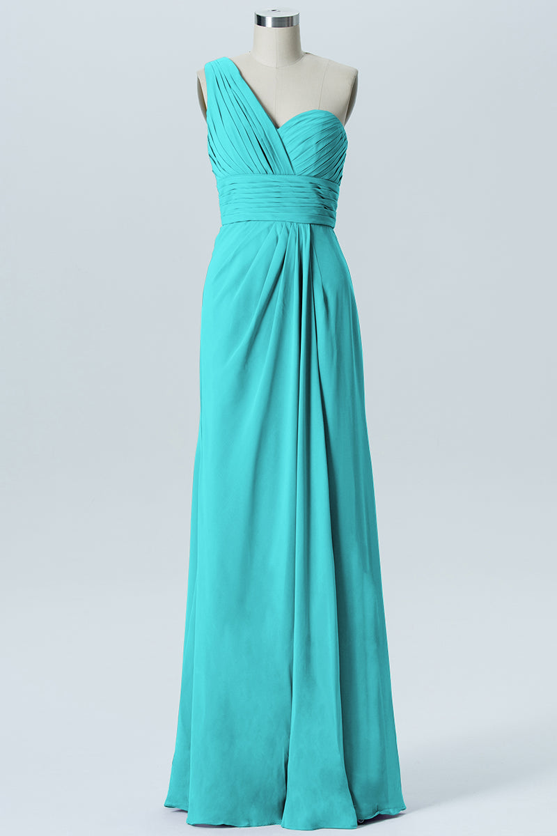 Chiffon Column One Shoulder Sleeveless Bridesmaid Dress-B07008