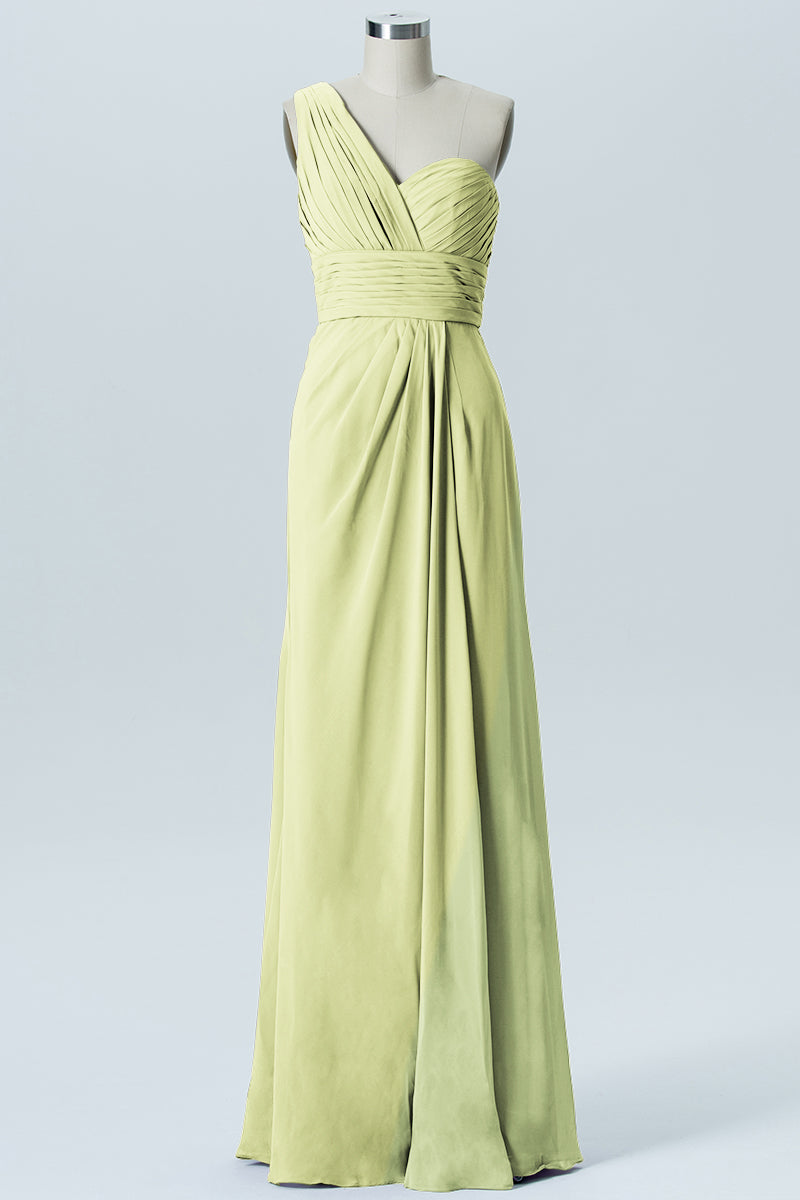 Chiffon Column One Shoulder Sleeveless Bridesmaid Dress-B07008