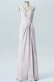 Chiffon Column One Shoulder Sleeveless Bridesmaid Dress-B07008