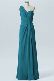 Chiffon Column One Shoulder Sleeveless Bridesmaid Dress-B07008