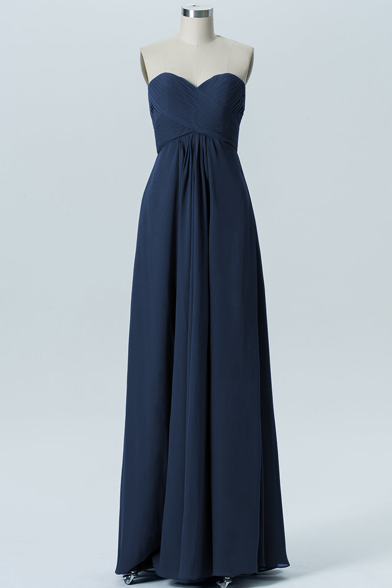 Chiffon Column Strapless Sleeveless Bridesmaid Dress-B07015