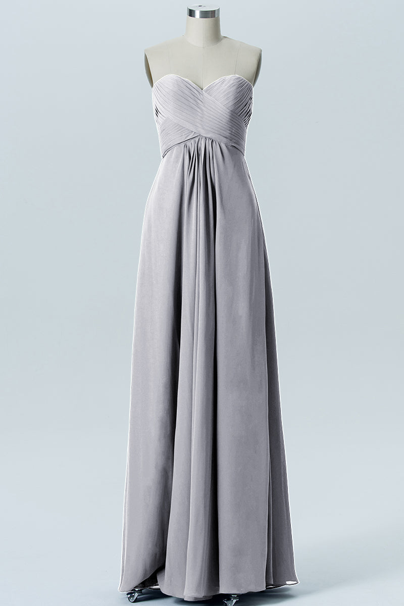 Chiffon Column Strapless Sleeveless Bridesmaid Dress-B07015