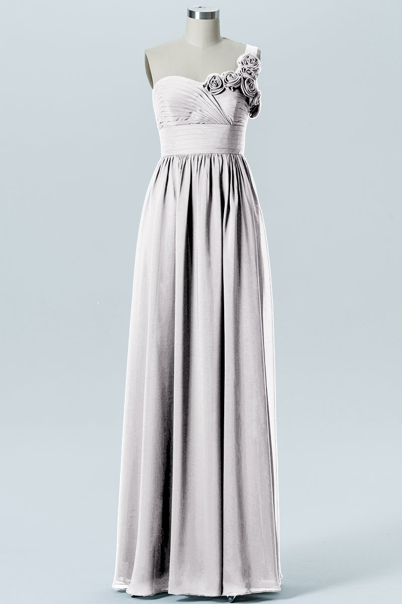 Chiffon Column One Shoulder Sleeveless Bridesmaid Dress-B07028