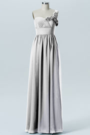 Chiffon Column One Shoulder Sleeveless Bridesmaid Dress-B07028