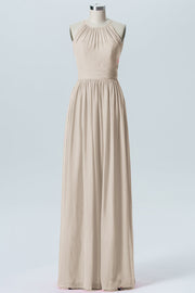 Chiffon Column Scoop Neck Sleeveless Bridesmaid Dress-B07029