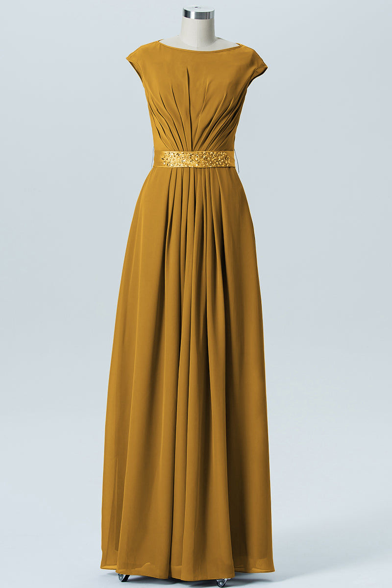 Chiffon Column Spaghetti Straps Sleeveless Bridesmaid Dress-B07605