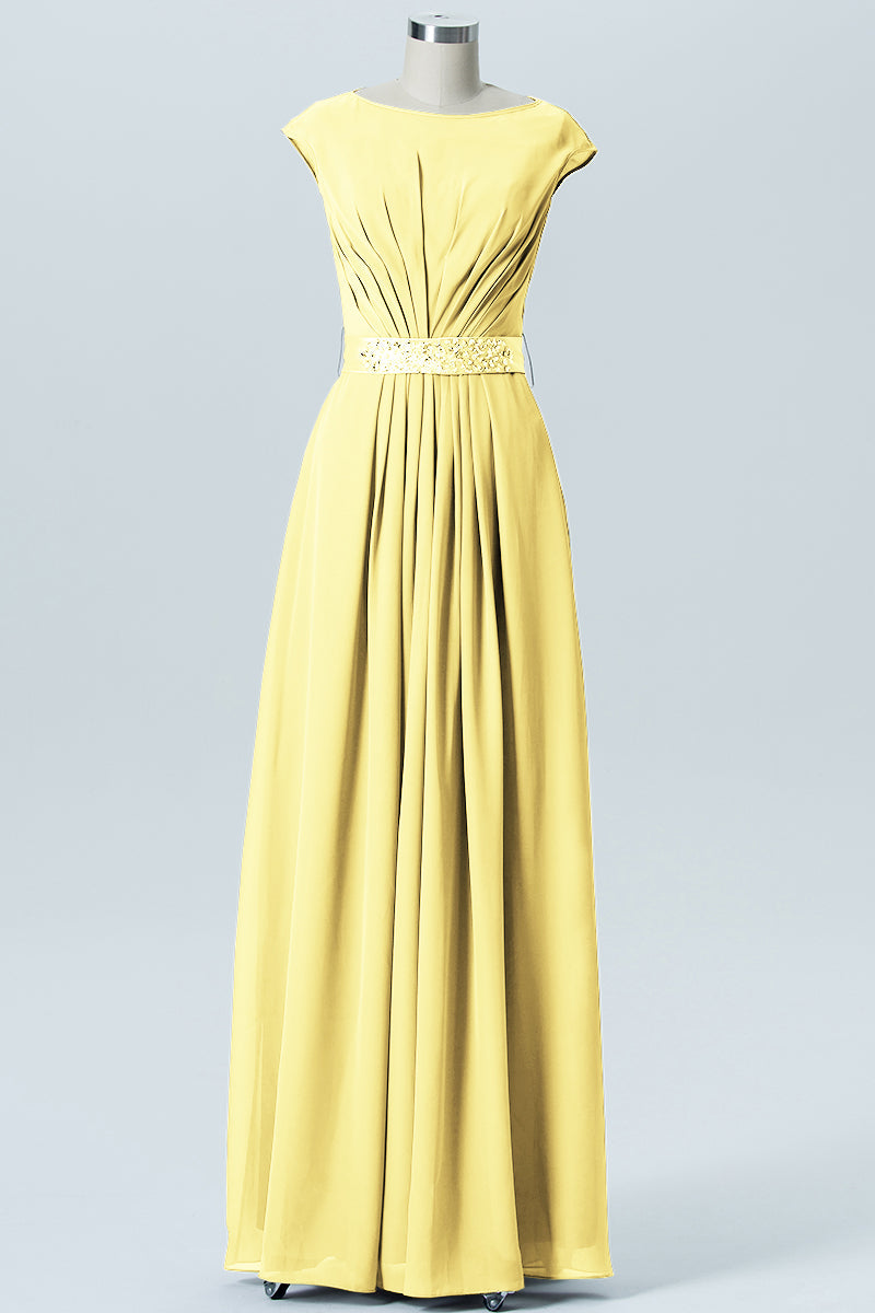 Chiffon Column Spaghetti Straps Sleeveless Bridesmaid Dress-B07605