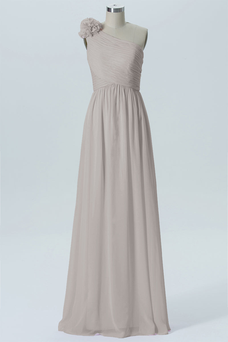 Chiffon Column One Shoulder Sleeveless Bridesmaid Dress-B07607