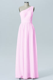 Chiffon A-line One Shoulder Sleeveless Bridesmaid Dress-B07615