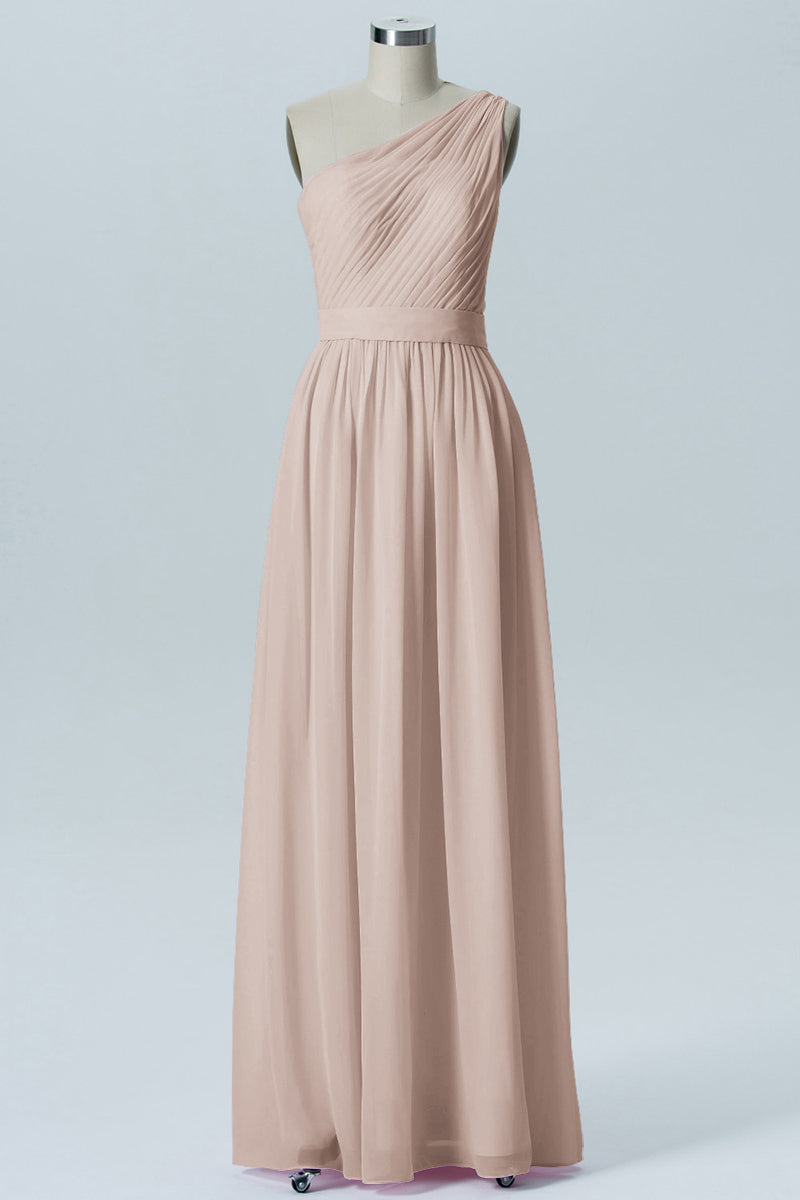 Chiffon A-line One Shoulder Sleeveless Bridesmaid Dress-B07615