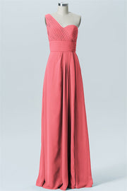 Chiffon A-line One Shoulder Sleeveless Bridesmaid Dress-B07635