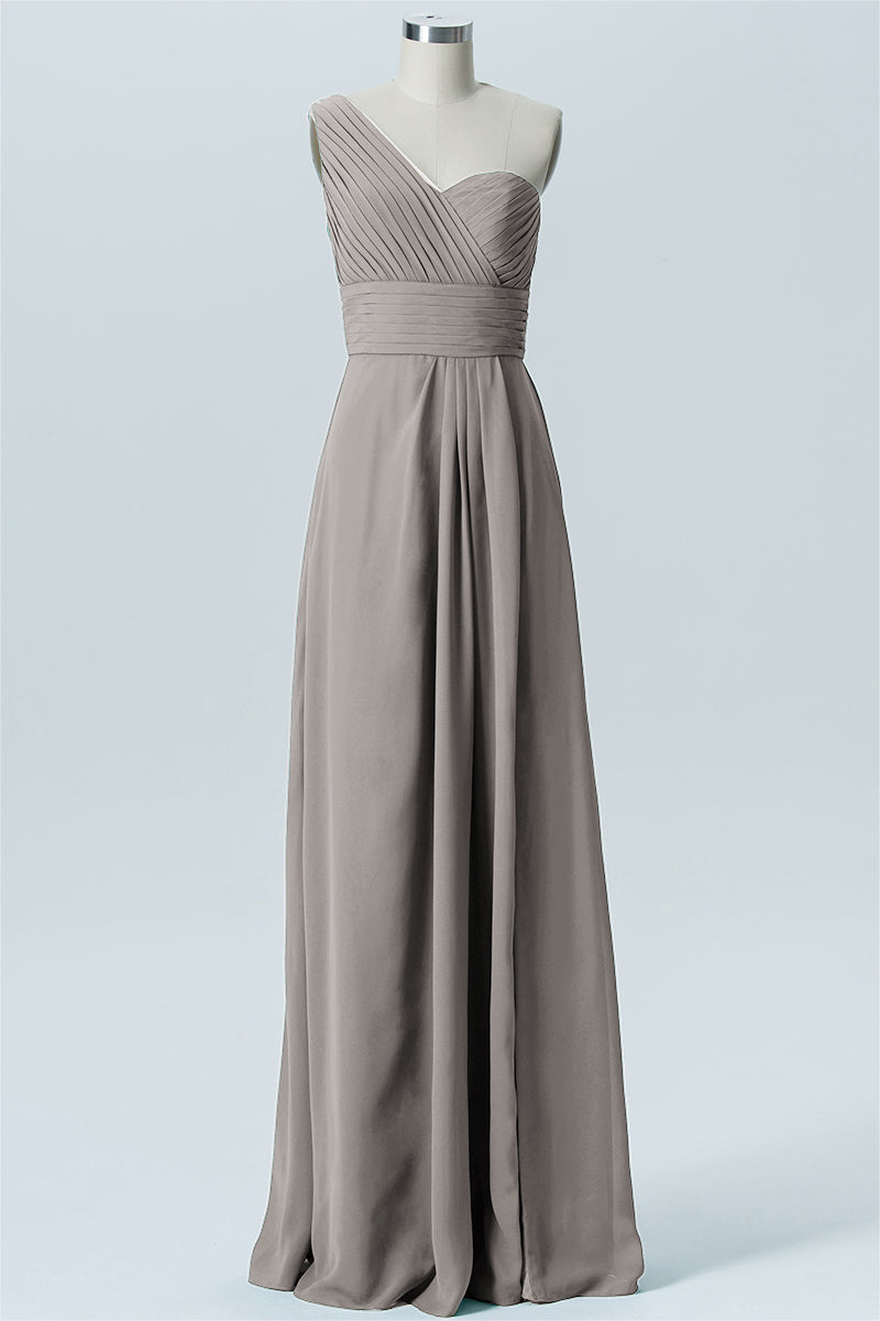 Chiffon A-line One Shoulder Sleeveless Bridesmaid Dress-B07635