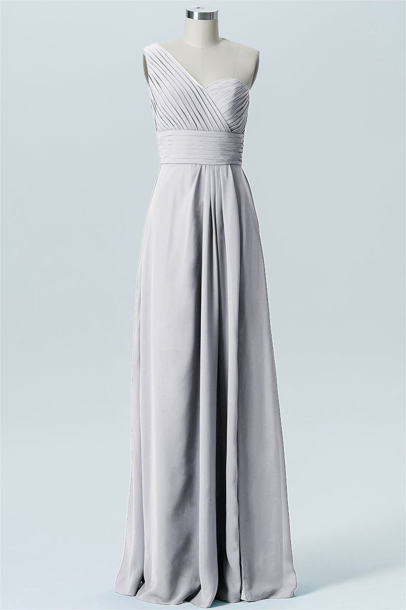 Chiffon A-line One Shoulder Sleeveless Bridesmaid Dress-B07635