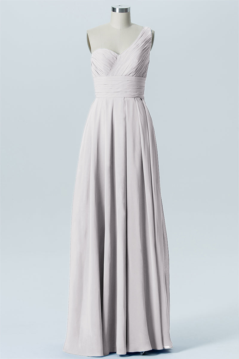 Chiffon Column One Shoulder Sleeveless Bridesmaid Dress-B07642