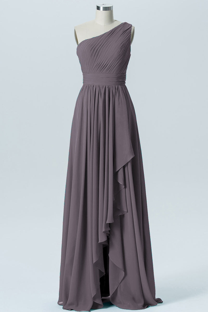 2015 One-Shoulder Charcoal Grey Chiffon Short 2024 Bridesmaid Dress