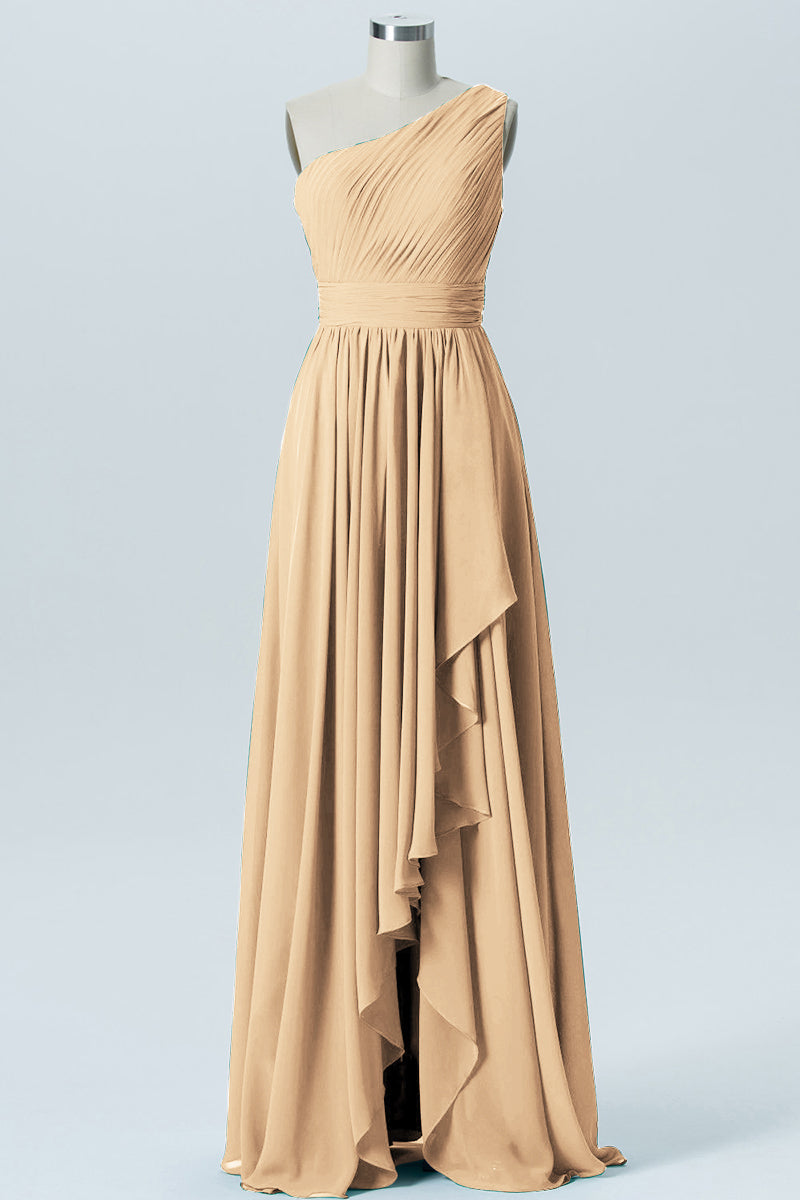 Chiffon A-line One Shoulder Sleeveless Bridesmaid Dress-B07900