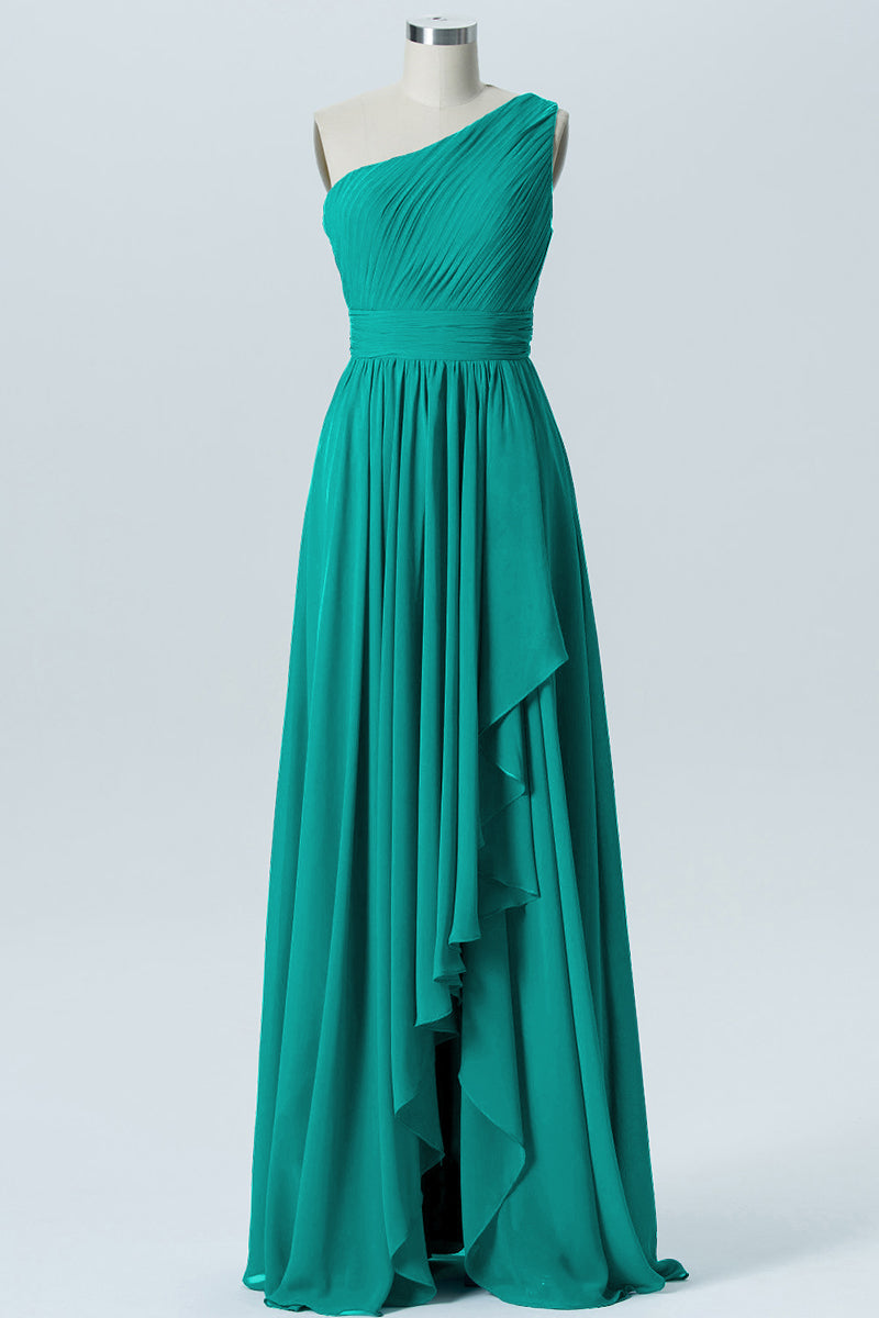 Chiffon One Shoulder Sleeveless Bridesmaid Dress| Plus Size