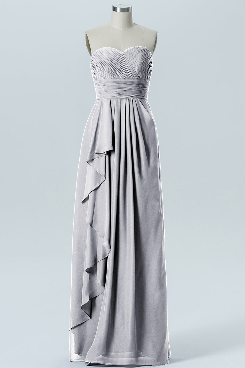 Chiffon Column Strapless Sleeveless Bridesmaid Dress-B07910