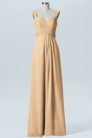Chiffon Column Straps Sleeveless Bridesmaid Dress-B07914
