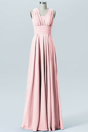 Chiffon Column Convertible Sleeveless Bridesmaid Dress-B07933