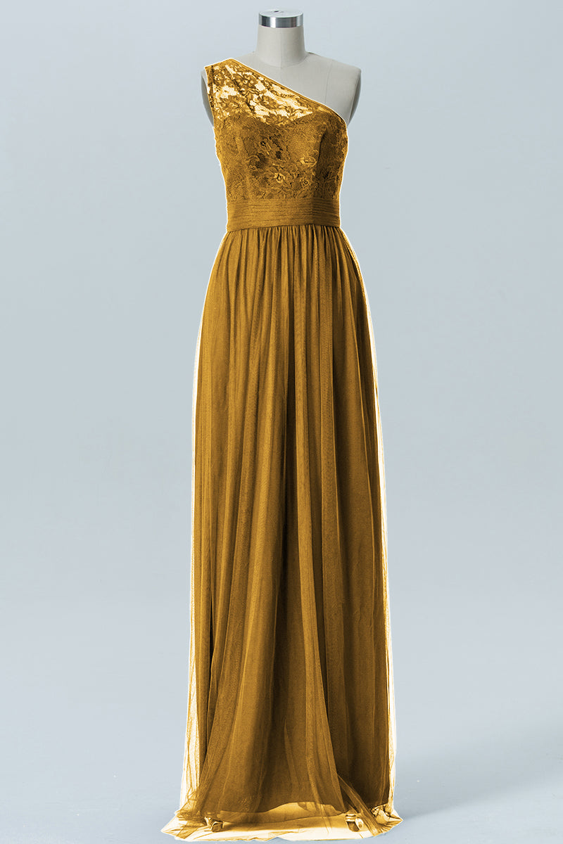 Lace Column One Shoulder Sleeveless Bridesmaid Dress-B08209