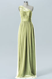 Lace Column One Shoulder Sleeveless Bridesmaid Dress-B08209