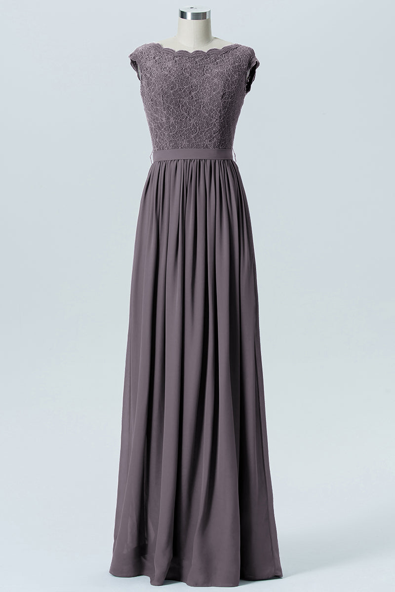 Lace Column Scoop Neck Sleeveless Bridesmaid Dress-B08227